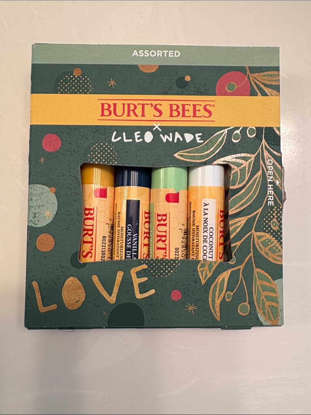 Burt's Bees Assorted Lip Balm Set of 4. New in box.